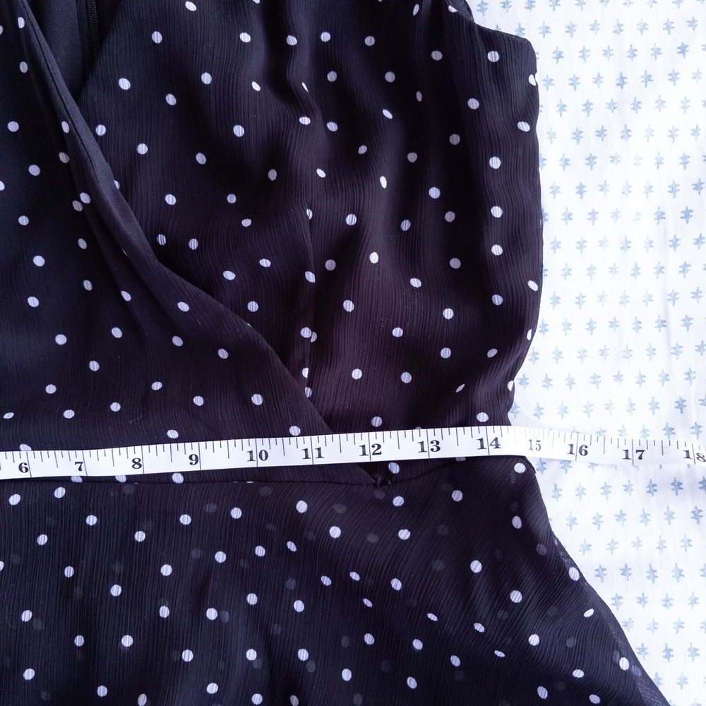 Tahari Dress Women 4 Black Polka Dot Chiffon Faux Wrap Ruffle Sleeveless V-Neck - Picture 7 of 9